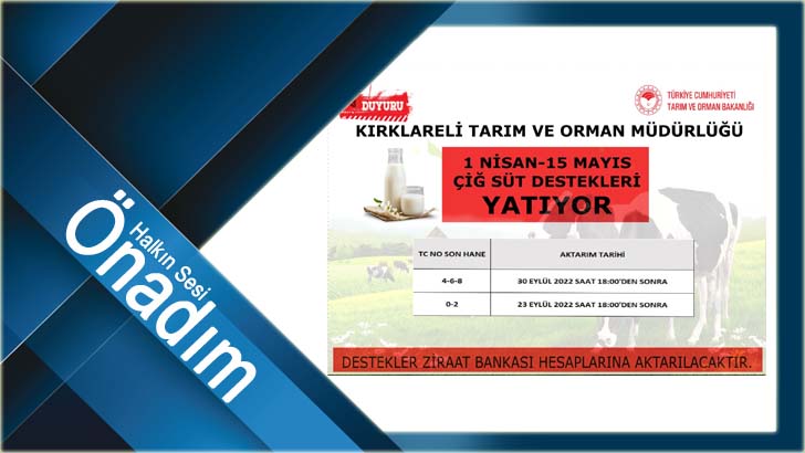 Çiğ süt desteklemeleri bugün hesaplara yatıyor