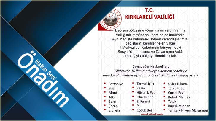 Kırklareli Valiliği’nden Yardım Çağrısı