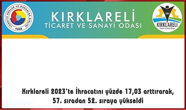 Kırklareli 2023’te İhracatını yüzde 17,03 arttırarak, 57. sıradan 52. sıraya yükseldi