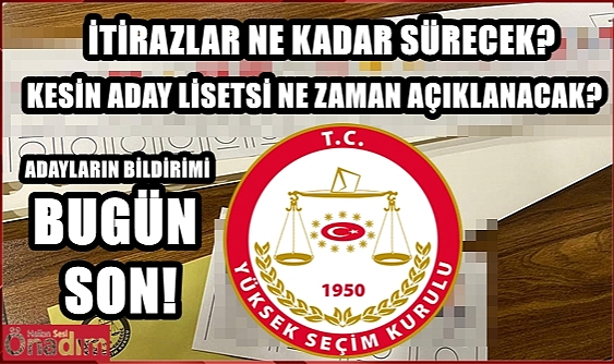 Adayların YSK’ya Bildirimi İçin Son Gün Bugün!