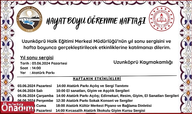 Uzunköprü Halk Eğitimi Merkezi'nin Yıl Sonu Sergisi Açılıyor