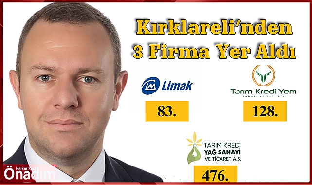Kırklareli’nden 3 Firma Yer Aldı