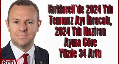 Kırklareli’de 2024 Yılı Temmuz Ayı İhracatı, 2024 Yılı Haziran Ayına Göre yüzde 34 Arttı