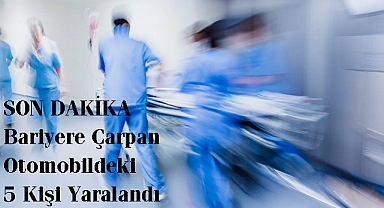 Bariyere Çarpan Otomobildeki 5 Kişi Yaralandı