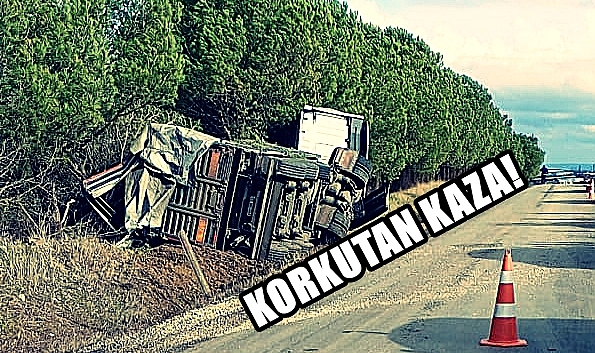 Kontrolden Çıkan Tır Devrildi!