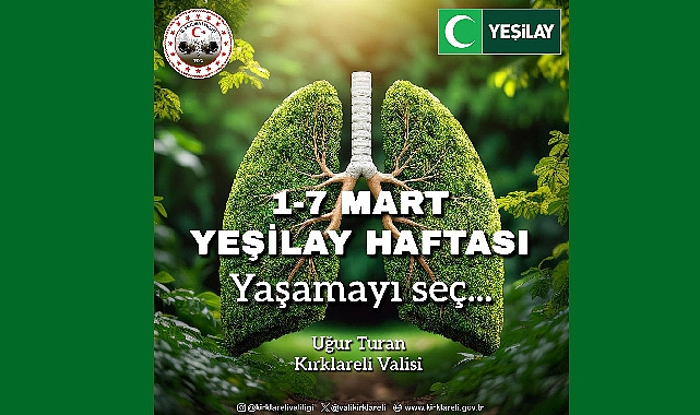 Kırklareli Valisi Uğur Turan’ın Yeşilay Haftası Mesajı