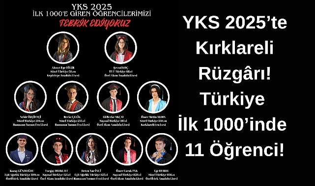 YKS 2025’te Kırklareli Rüzgârı! Türkiye İlk 1000’inde 11 Öğrenci!