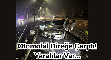 Feci Kaza! Otomobil Direğe Çarptı! Yaralılar Var...