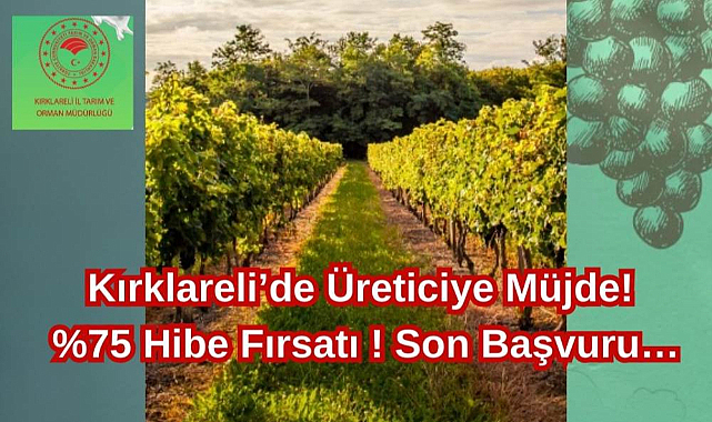 Kırklareli'de Üreticiye Müjde! %75 Hibe Fırsatı! Son Başvuru…