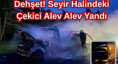Dehşet! Seyir Halindeki Çekici Alev Alev Yandı