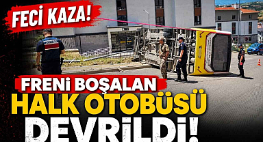 Feci Kaza! Freni Boşalan Halk Otobüsü Devrildi!