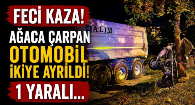 Feci Kaza! Ağaca Çarpan Otomobil İkiye Ayrıldı! 1 Yaralı…