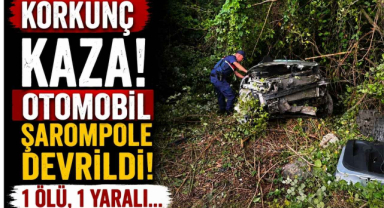 Korkunç Kaza! Otomobil Şarompole Devrildi! 1 Ölü, 1 Yaralı...