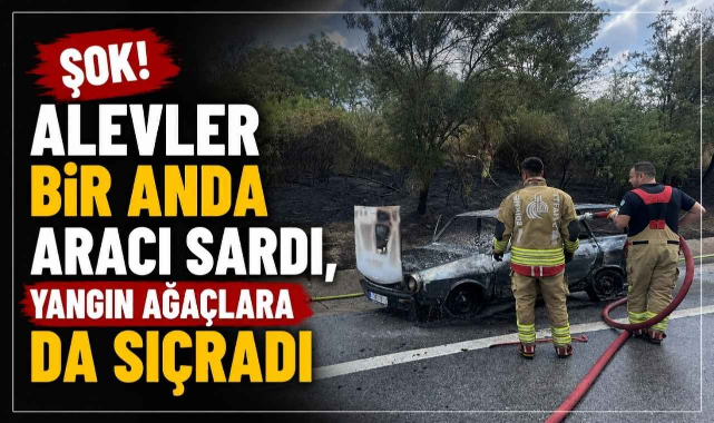 Şok! Alevler Bir Anda Aracı Sardı, Yangın Ağaçlara da Sıçradı