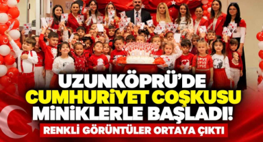 Uzunköprü’de Cumhuriyet Coşkusu Miniklerle Başladı! Renkli Görüntüler Ortaya Çıktı